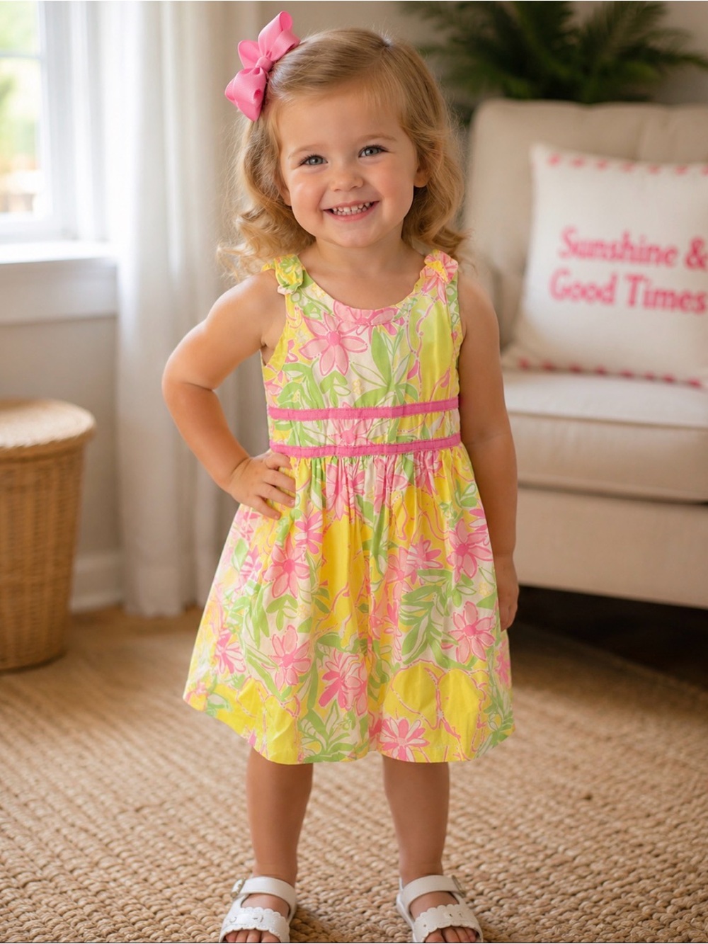 Lilly Pulitzer Toddler Girls Floral Sundress Size 2T Pink Yellow Green Summer